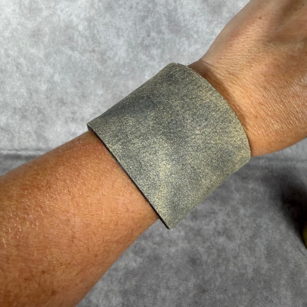 Wide Leather Cuff Bracelet Grey Textured Distressed Punk Grunge Indie Biker